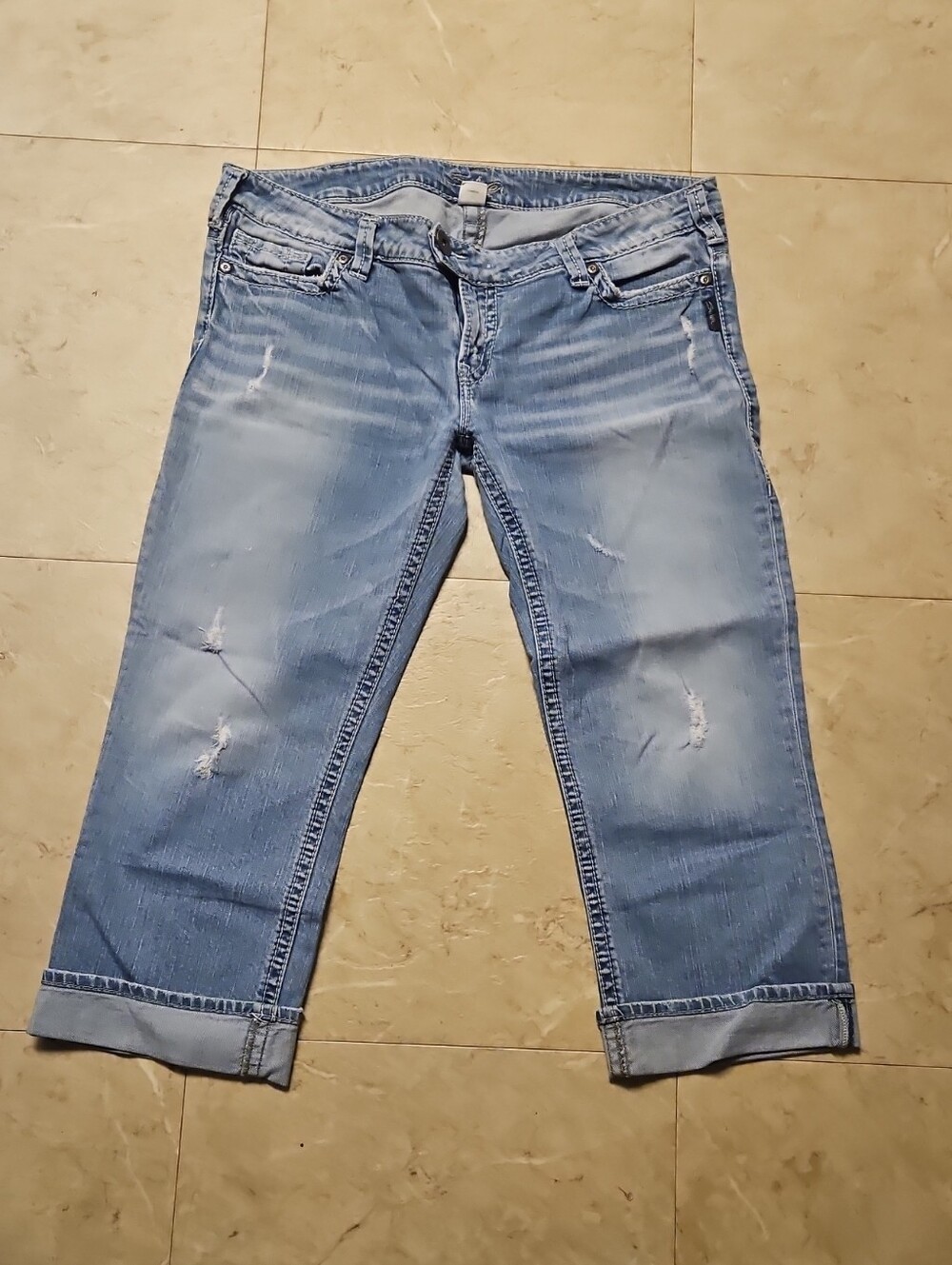 Silver Jeans Light Blue Distressed Cropped Jeans